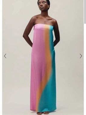 Baobab Collection Strapless Two-Tone Blue and Pink Maxi Dress